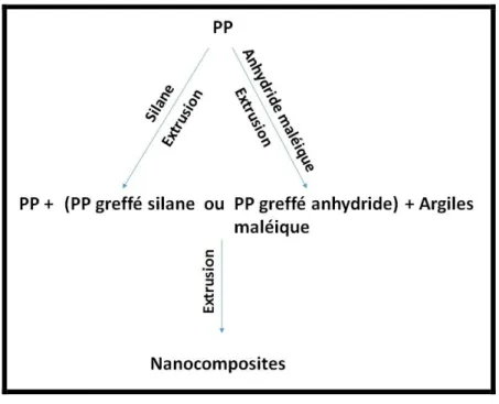Figure i.  Stratégies de préparation des nanocomposites à base de PP 