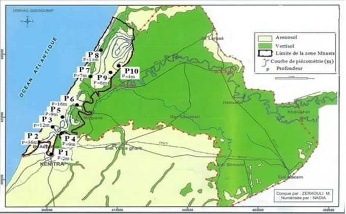 Figure II-12 : Répartition des 10 puits étudiés dans la zone côtière de Mnasra  