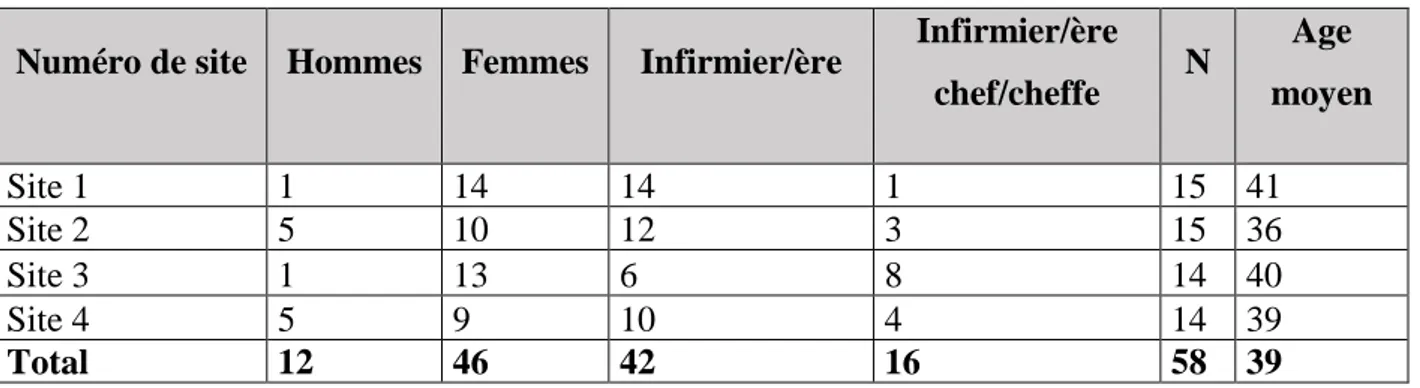 Tableau 6: Caractéristiques de l'échantillon du personnel infirmier 