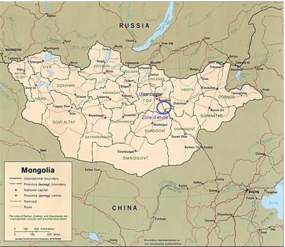 Figure 2 : Localisation de la région d‟étude en Mongolie. 