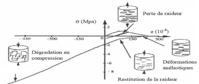 Figure 1.6 -Essai P.I.E.D : Comportement du béton sous chargement cyclique de traction  compression [RA 90] 