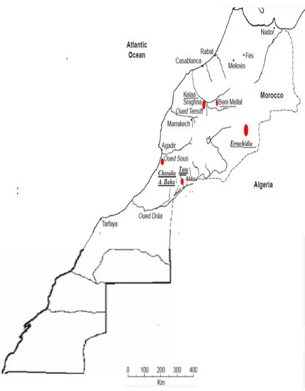 Figure 21 : Carte de la situation géographique des différentes provinces de l‟étude   (Amarir et al., 2011) 