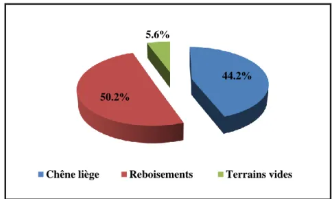 Figure 2-2. Importance des trois composantes du territoire de la forêt de la Mamora.   (Source : Aafi et al., 2008)  