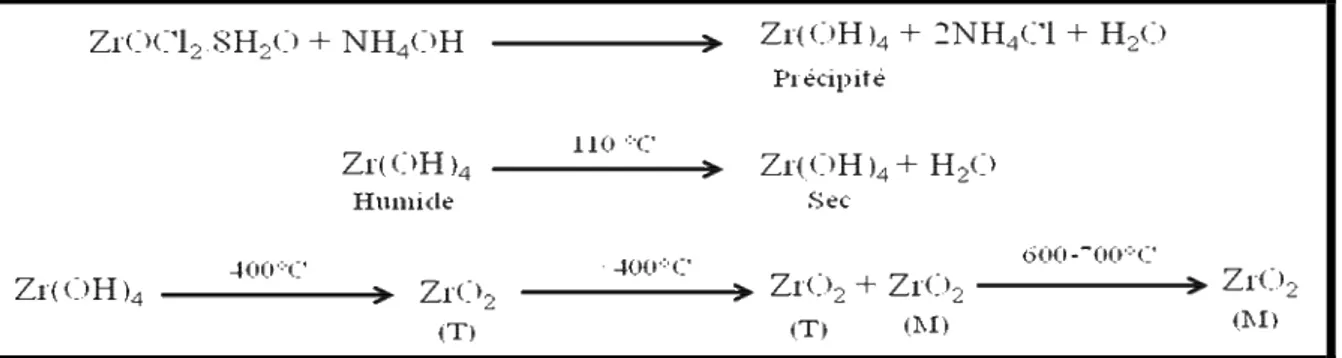 Figure I-7 Représentation schématique des étapes de préparation de l'oxyde de  zirconium par la méthode precipitation [185] 