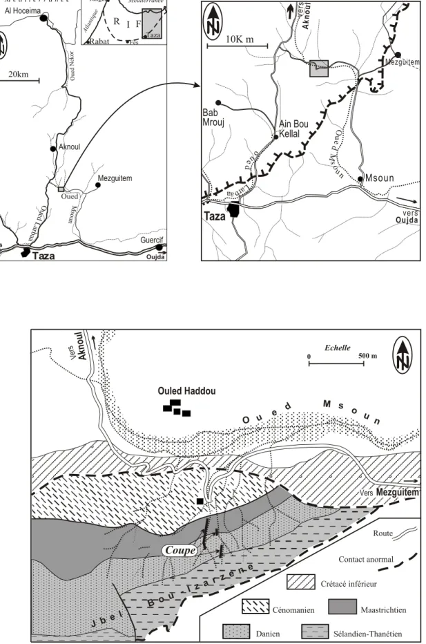 Figure 10 : Localisation et cadre géologique de la coupe d’Ouled Haddou.
