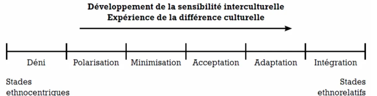 Figure 5 : Le Modèle de développement de sensibilité interculturelle (adapté de Bennett &amp; Bennett, 2004,  p