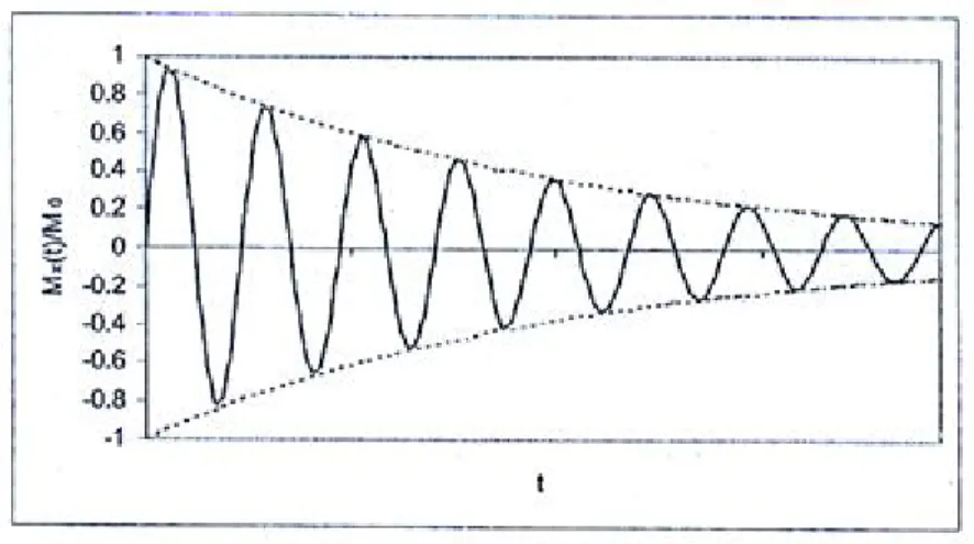 Figure 1.5 : valeur de la projection sur l’axe x du MMT dans le repère fixe (sinusoïde amortie) 