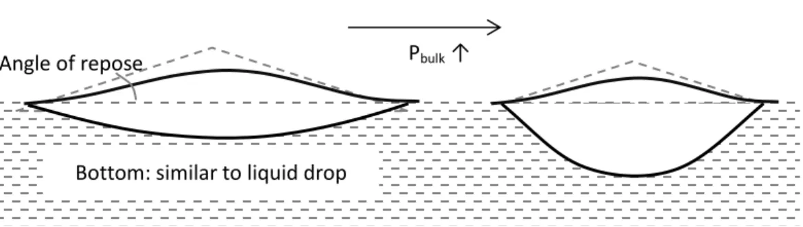 Figure 32: Shape of powder on liquid surface, effect of bulk density ©Csilla Kaszas 