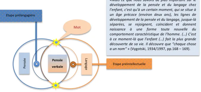 Figure	  1	  :	  les	  racines	  du	  langage	  et	  de	  la	  pensée.	  D'après	  Vygotski,	  1985.	   	  