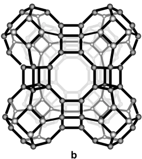 Figure I. 4 : a)   Cage élémentaire cubo–octaédrique de cristal                               de zéolithe A ou X