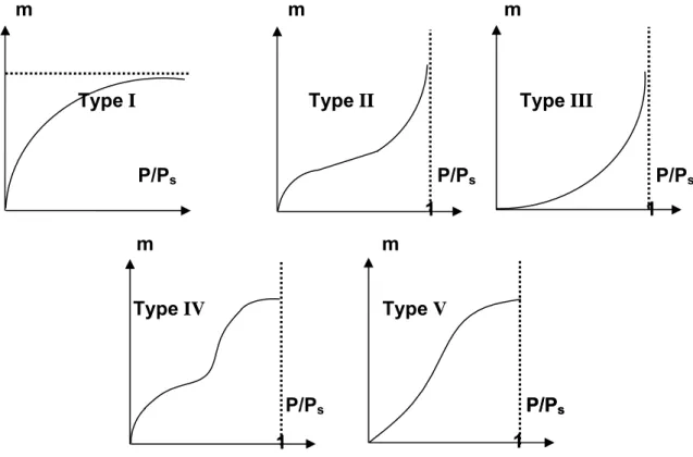Figure I. 9 : les différents types d’isothermes d’adsorption P s : est la pression saturante de l’adsorbat 