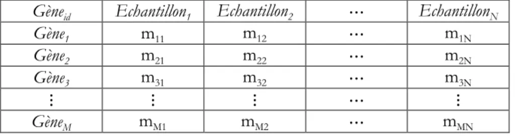 Tableau 3-1 : Matrice d’expression des gènes 