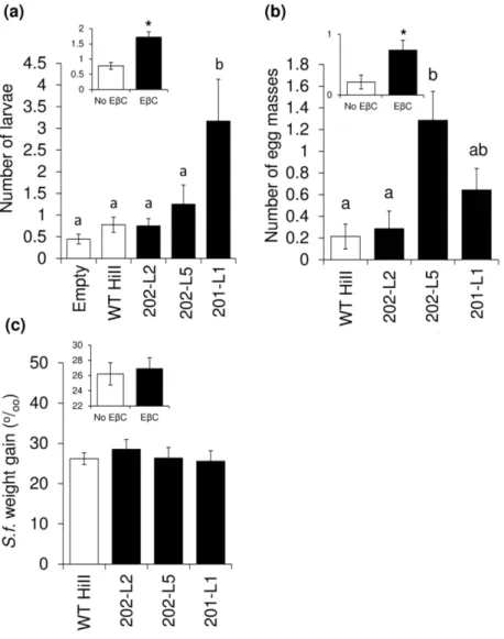 Figure 3: Overexpression of the terpene synthase increases plant apparency to leaf herbivores