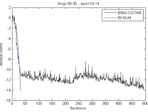 Fig. 3.3 – Convergence de Bl-NLM et Bl-BiCGSTAB pour gr-30-30