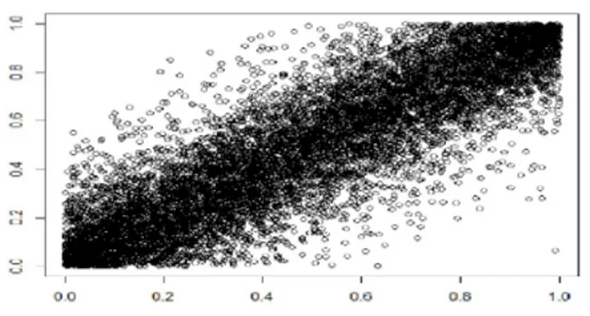 Figure 3.5 – Graphique en dimension 2 du Plot de la Copule de Frank de paramètre = 10.5