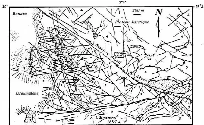 Fig. 10- Carte de la fracturation du secteur Hafet Arejdal (HA) et Hafet Jeltane (HG)