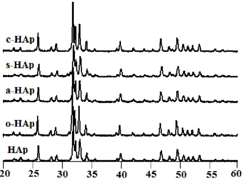 Figure II-3 : Diagrammes de diffraction des RX des poudres d’apatites modifiées et calcinées 