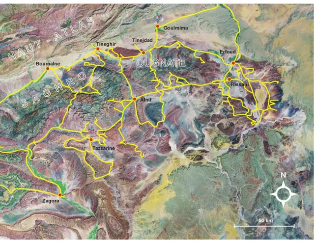 Figure 3. Carte d’accès des études menées dans l’Anti-Atlas oriental. 