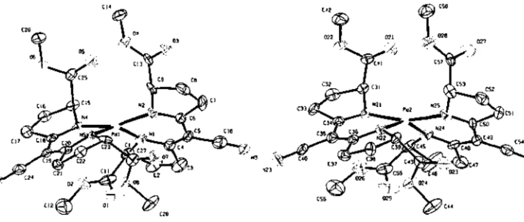 Fig. 2-8: Structure moléculaire des molécule A (fig. gauche) et B (fig. droite) de  A-[Pd((S,S)-U) 2 ] 