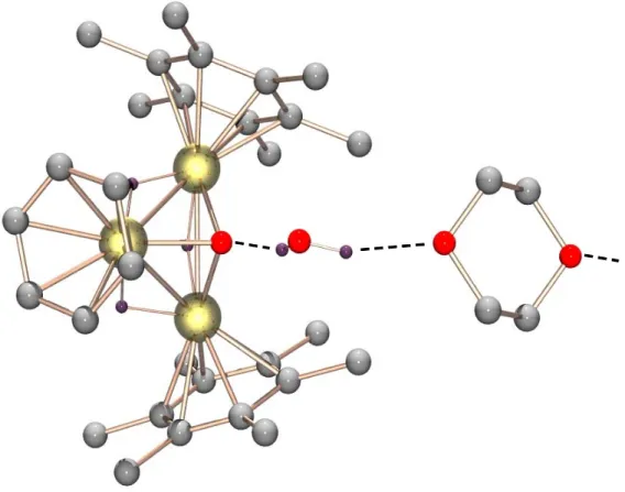Figure 20. Structure moléculaire (représentation POV-Ray) de 1 · H 2 O · 0.5 C 4 H 8 O 2 