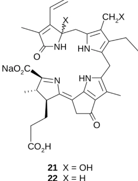 Figure 2.2. : Produits 21 et 22 de la dégradation de la chlorophylle obtenus respectivement