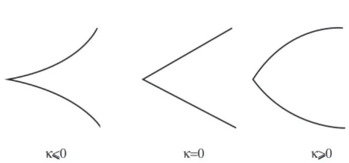 Fig. 2.1: Le comportement local des g´eodesiques selon la courbure sectionnelle.