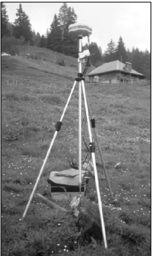 Fig. 3.2  Sktech of the differential GPS system (DGPS). To optimize the measurement quality, the base line (distance between the reference station and the mobile station) has to be as short as possible.