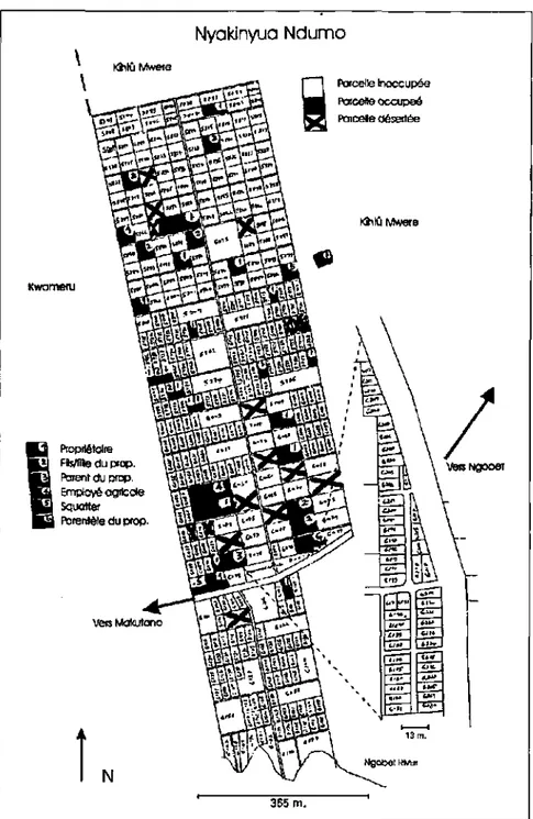 Figure 6: Siaiut et occupation des parcelles à Nyakinyua en février 1994. 
