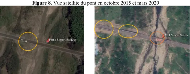 Figure 8. Vue satellite du pont en octobre 2015 et mars 2020