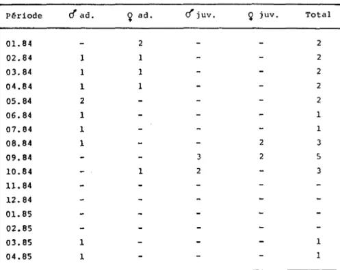 Tableau 6: (suite) Chiffres bruts des captures d'hermines durant  les 47 sessions de piègeages au Val de Ruz