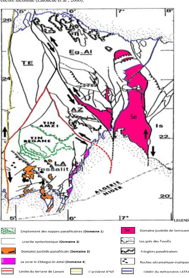 Figure 4 :Carte schématique des terranes du Hoggar central (Bonin, 2003) 