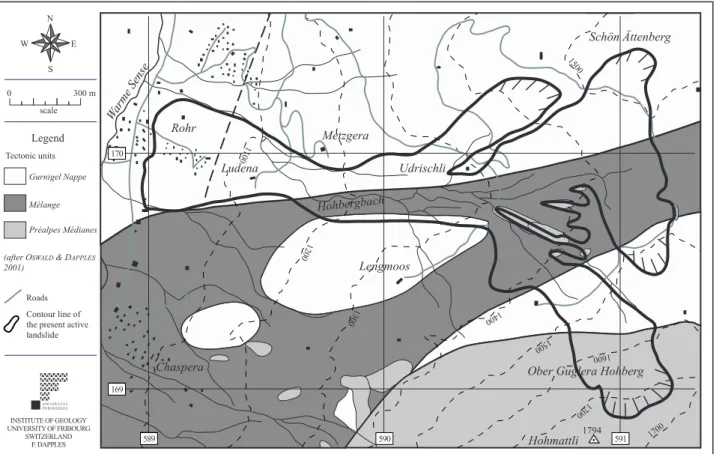 Fig. 3.2 Local tectonic context of the Hohberg landslide area, after O SWALD  &amp; D APPLES  (2001).