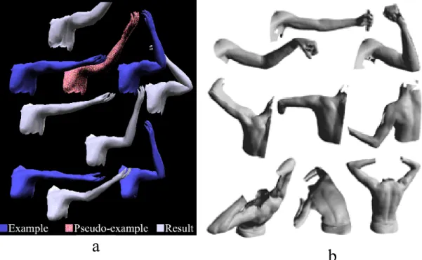 Figure III-4: Example based skin deformation by Sloan et al. [SLOA 01](a) and by  Allen et al