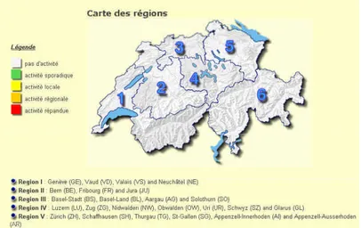 Figure 7 : Surveillance épidémiologique par région de Suisse selon l’activité grippale
