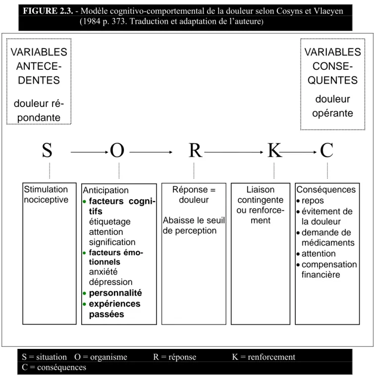 FIGURE 2.3. - Modèle cognitivo-comportemental de la douleur selon Cosyns et Vlaeyen 