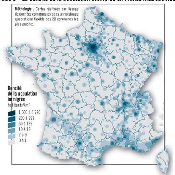 Graphique 6 – La densité de la population immigrée en France métropolitaine 