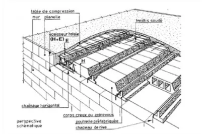 Figure I.5.2.1. Les éléments principaux d’un plancher à corps creux. 