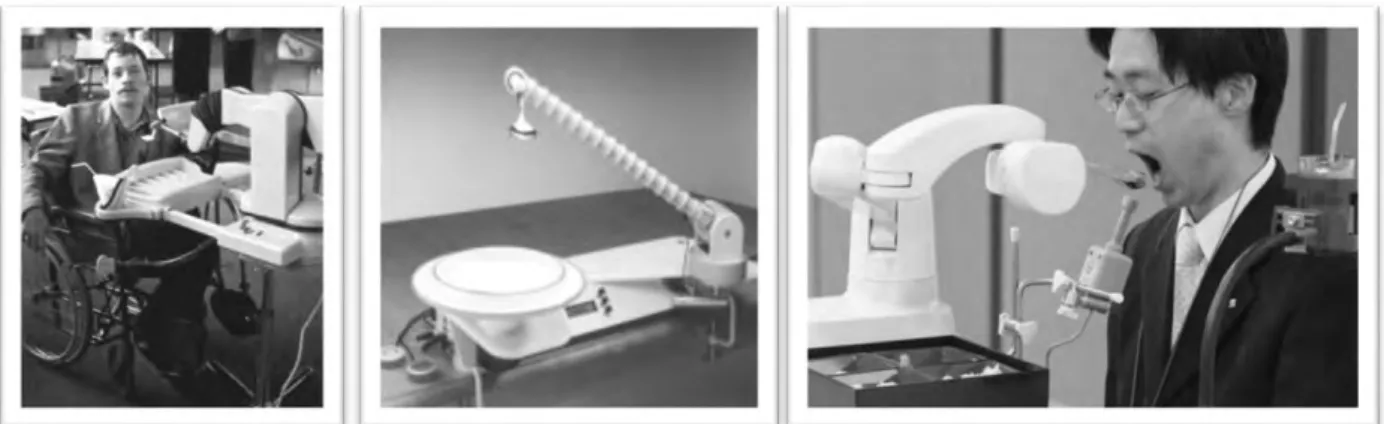 Figure 12 : Robots d’aide à l’alimentation. De gauche à droite : Handy I; Neater Eater; My  Spoon 