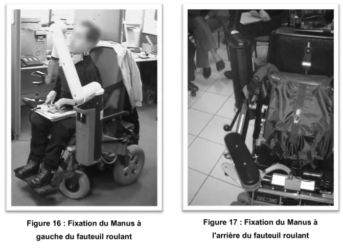 Figure 16 : Fixation du Manus à  gauche du fauteuil roulant 