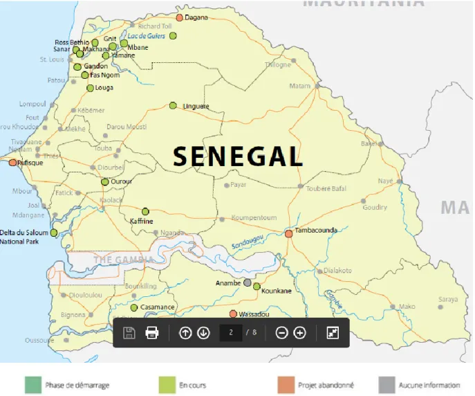 Figure 5. Acquisitions foncières conclue dans les secteurs agricoles et forestiers au Sénégal  (source :  www.landmatrix.org , 2016) 