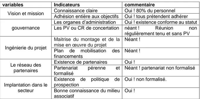 Tableau 11: variable du management stratégique 