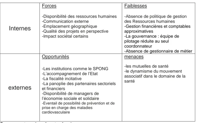 Tableau 12: Analyse SWOT global de la fondation 