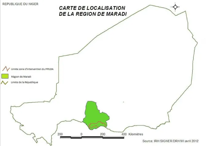Figure 1: Carte de la République du Niger avec localisation de la région de Maradi  