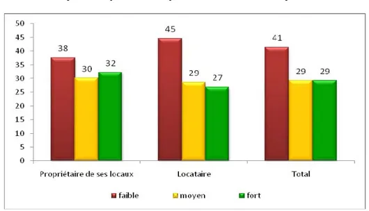 Graphique . Le degré de modernité des systèmes équipés selon la propriété des locaux  des entreprises 