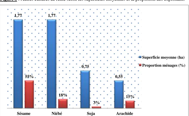 Figure 8 : Autres cultures de rente selon les superficies moyennes et la proportion des exploitants 