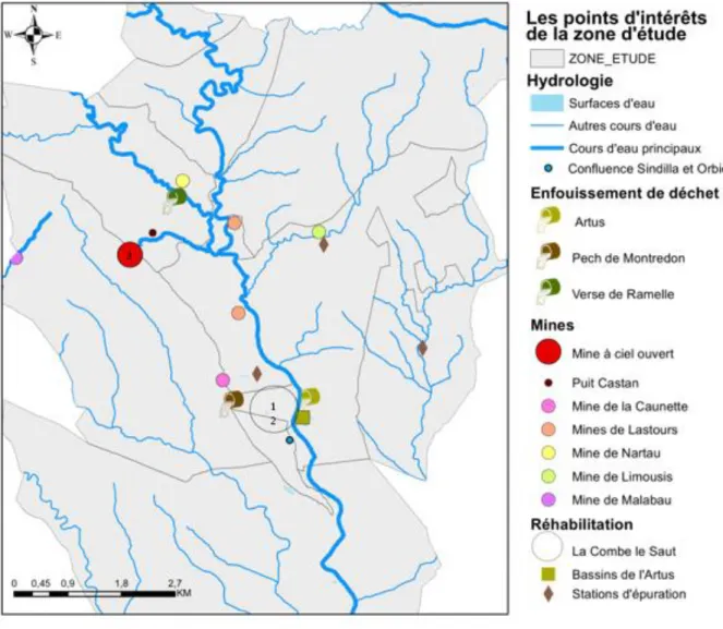 Figure 3 : Localisation des point d’intérêt de l’étude – Source : IGN, 2019. Réalisation : Fam Aïssa,  ArcGIS  