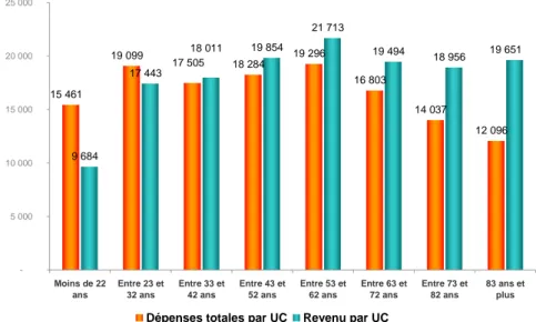 Graphique 13 : Dépenses totales par UC des ménages en € par an en 2006 