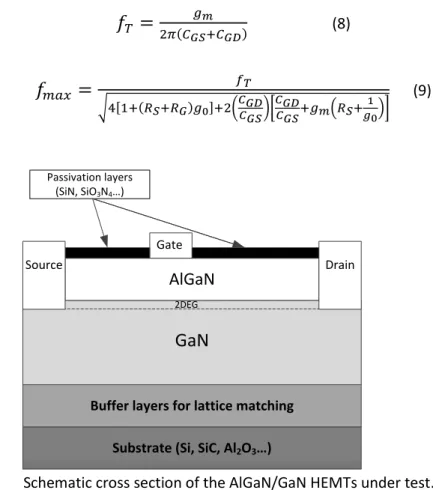 Figure I-6.      Schematic cross section of the AlGaN/GaN HEMTs under test. 