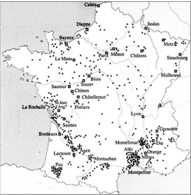 Figure 9 : Centres importants des protestants en France de 1830 © Musée du Désert 
