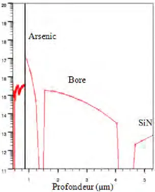 Figure 2.26 : Simulation du profil de dopage de l’Arsenic dans le Bore après redistribution  oxydante 